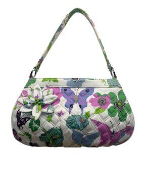 Vera Bradley Women’s White Green Multicolor Quilted Butterfly Print Shoulder Bag